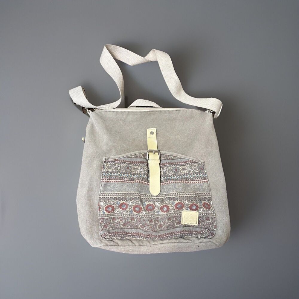 Womens Cotton Canvas Artisan Shoulder Bag Book Bag. 5 Pockets-3 w/Zippers. Nice